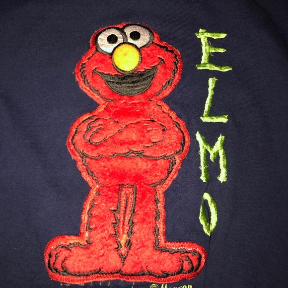 Blitzz Studio, Vintage Navy Blue, Fuzzy Embroidered Elmo T-Shirt - Picture 2 of 2
